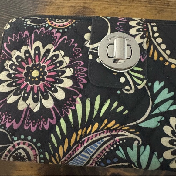 Vera Bradley Navy Floral Turn Lock Wallet - Picture 3 of 5
